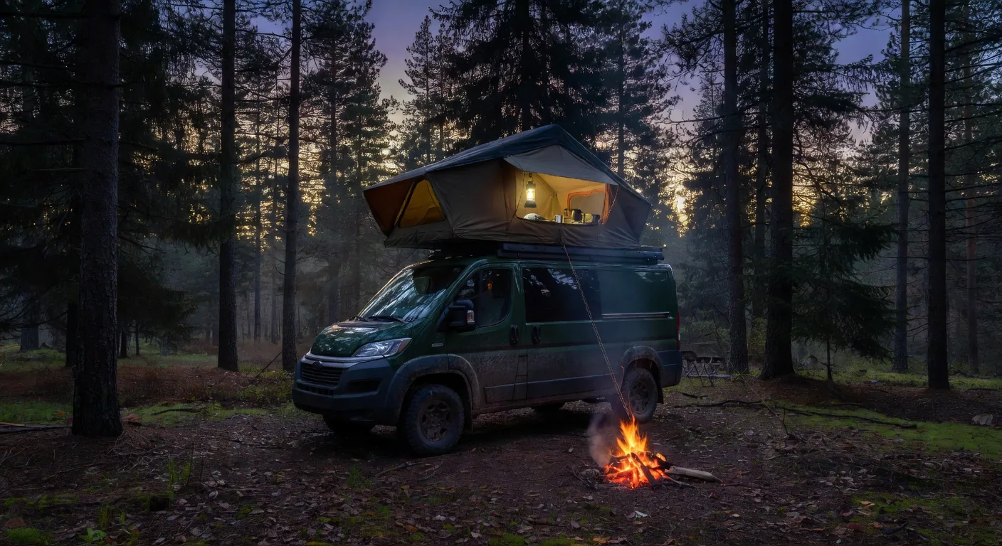 Van with rooftop tent in the Black Forest, Germany